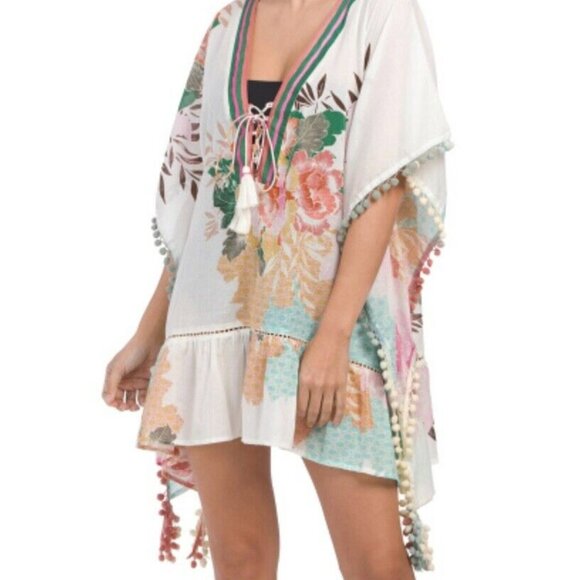 NWT Z&L EUROPE Boho Floral Pom Pom Swim Coverup/Top. SZ M - Picture 3 of 4